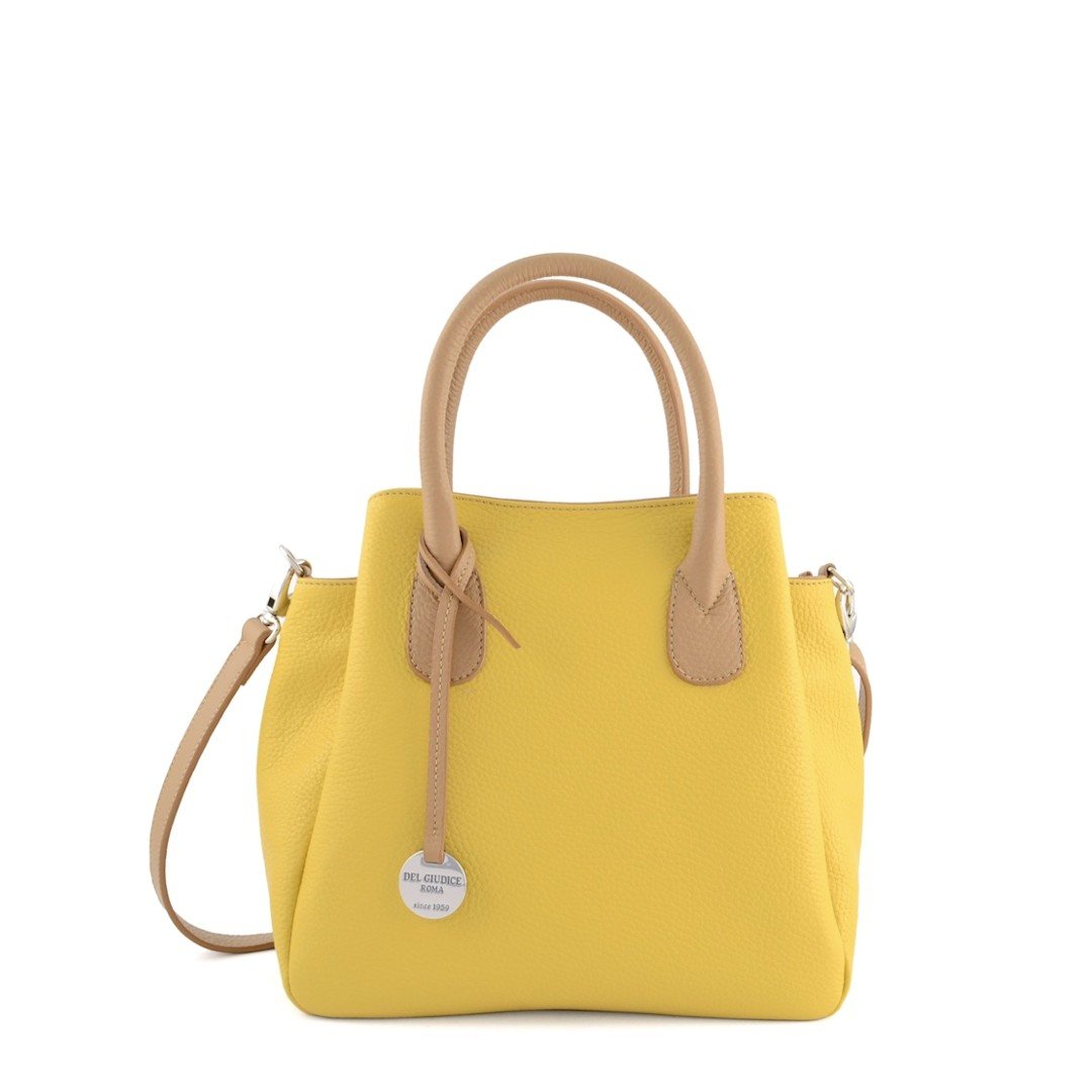 yellow handmade leather handbag with beige trims-Antea 26-2862