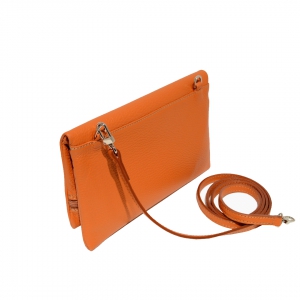 italian handmade leather crossbody-clutch bag in orange color back view