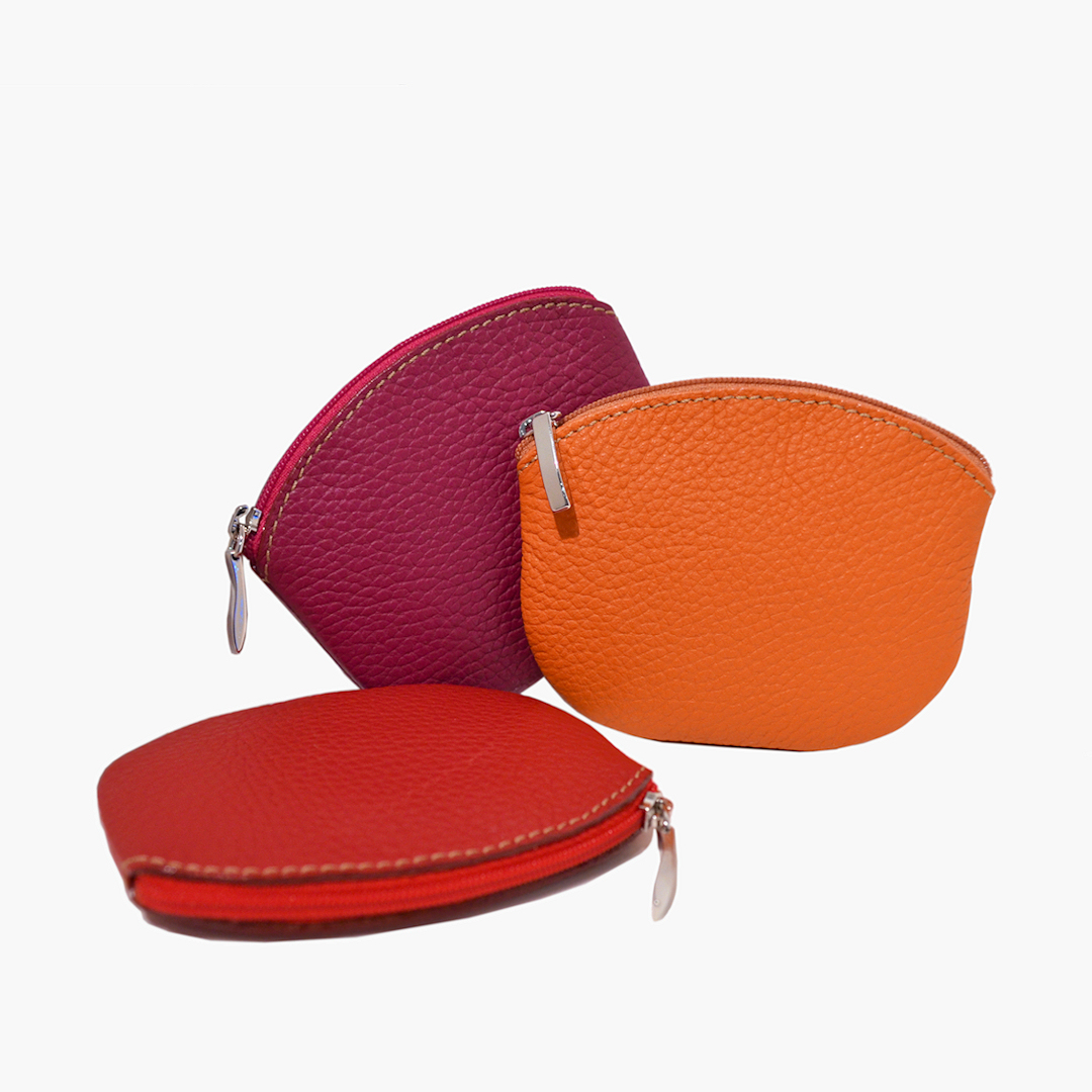 Colorful small leather coin purse with zipper