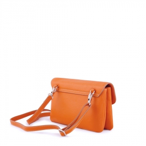 Italian leather clutch crossbody bag in orange color back view