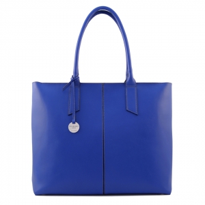 Rebecca - big italian leather tote bag in royal blue color