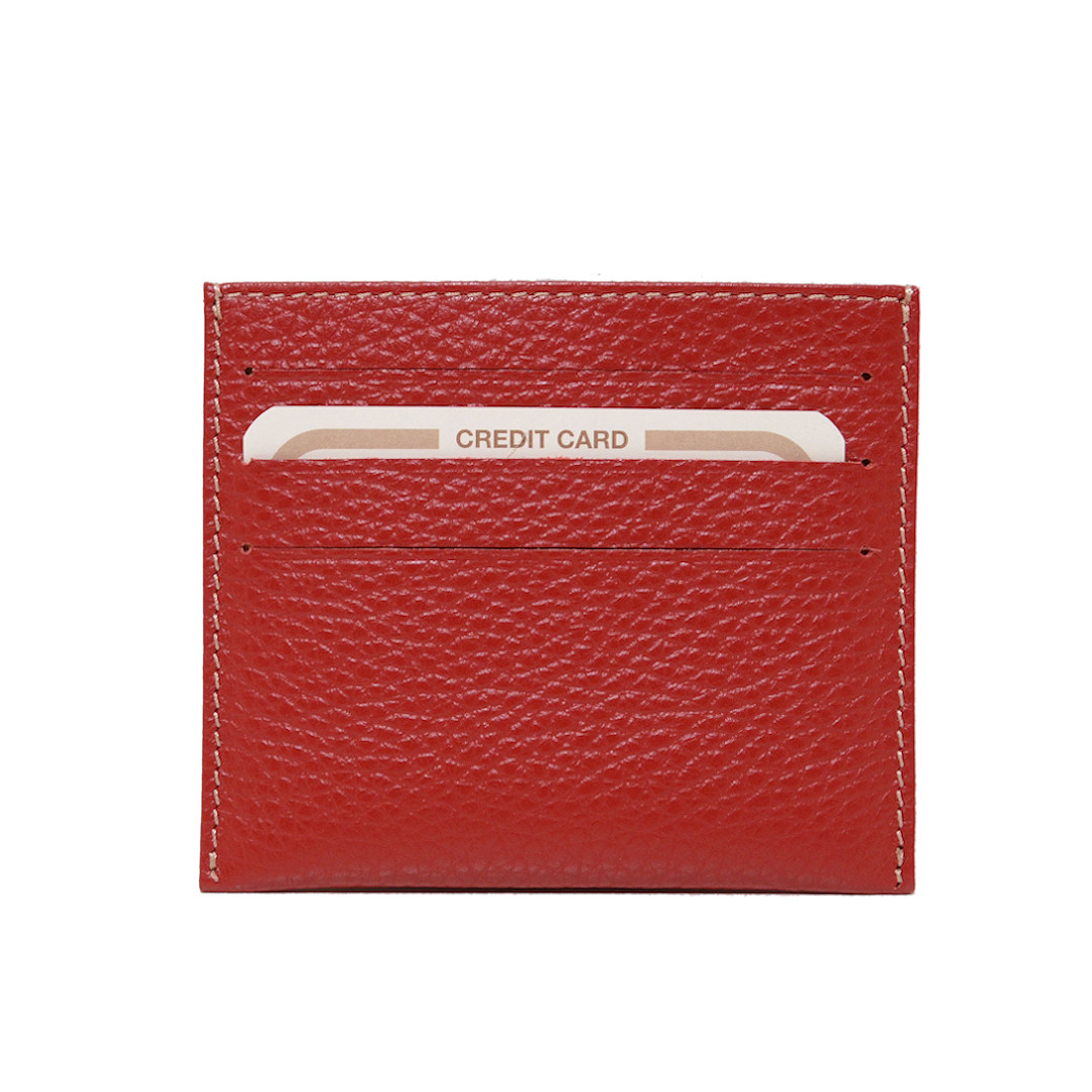 Italian leather card holder in cherry color-Sku P082