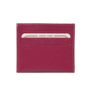 Porta carte di credito in pelle magenta artigianale-Sku P082