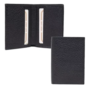 leather bifold card holder wallet, open and closed in black color