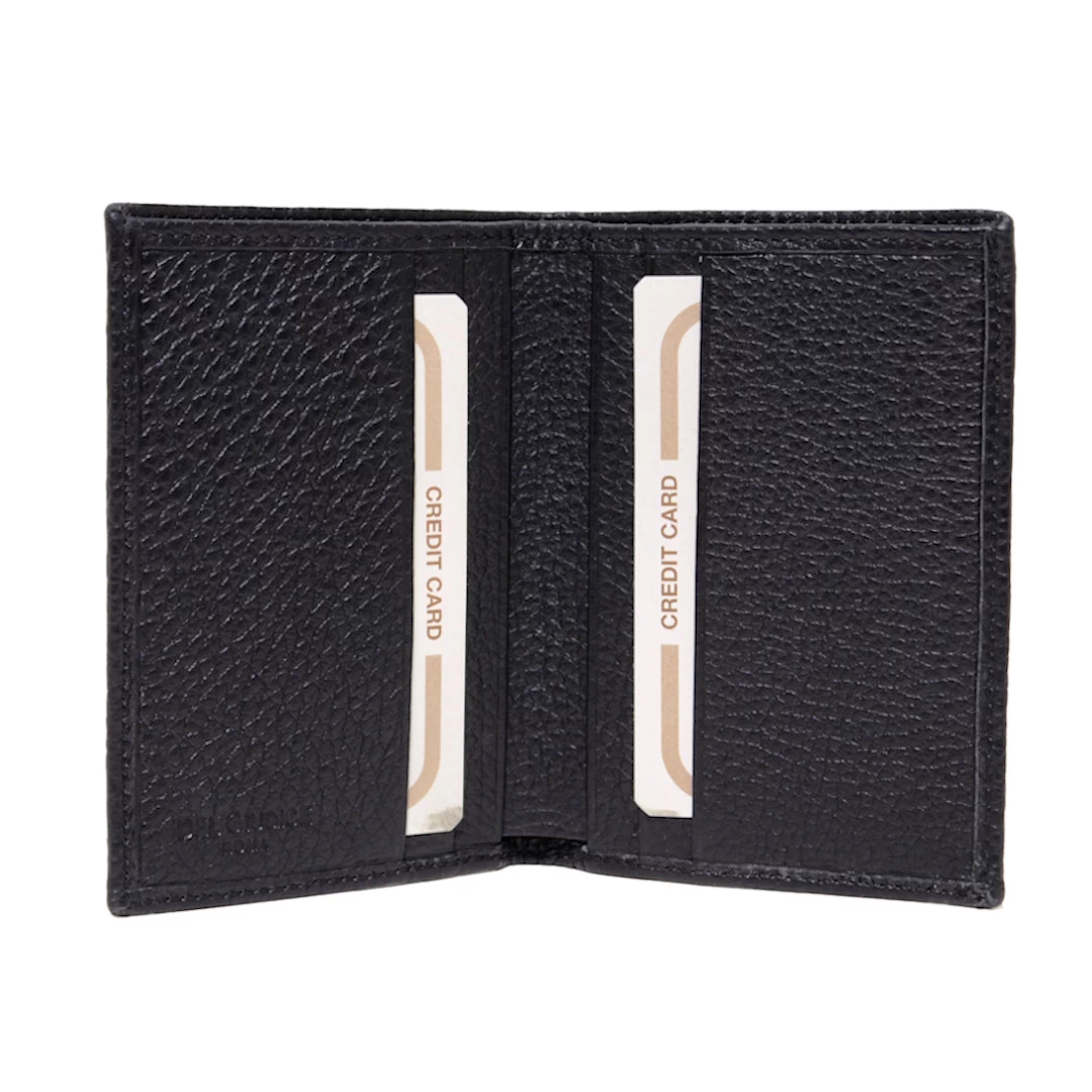 leather card holder with top compartment in black color