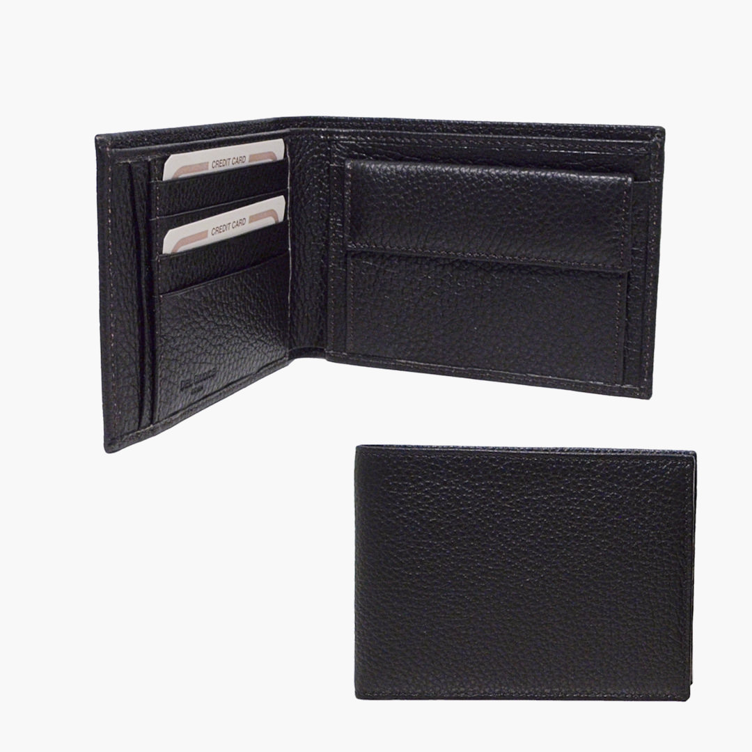Men’s wallet with coin pocket in black pebbled leather - Sku P135