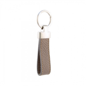 Handmade Italian leather keyfob taupe grey, customizable with monogram