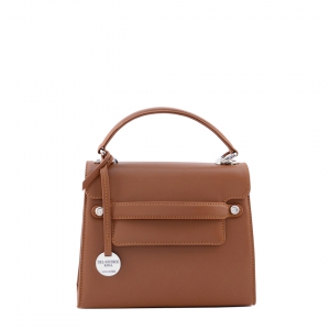 italian smooth leather handbag in tan color-Amelia S-sku 2954