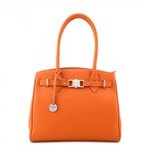 Italian leather handbag with compartments in orange color - Rita 34-Sku 2621
