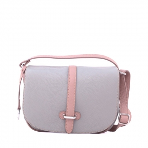Bea - italian leather crossbody bag in ash grey color and tourmaline pink trims