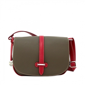 Bea - italian leather crossbody bag in mud color and cherry red trims
