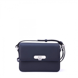 Betty - small italian leather crossbody bag in navy blue color