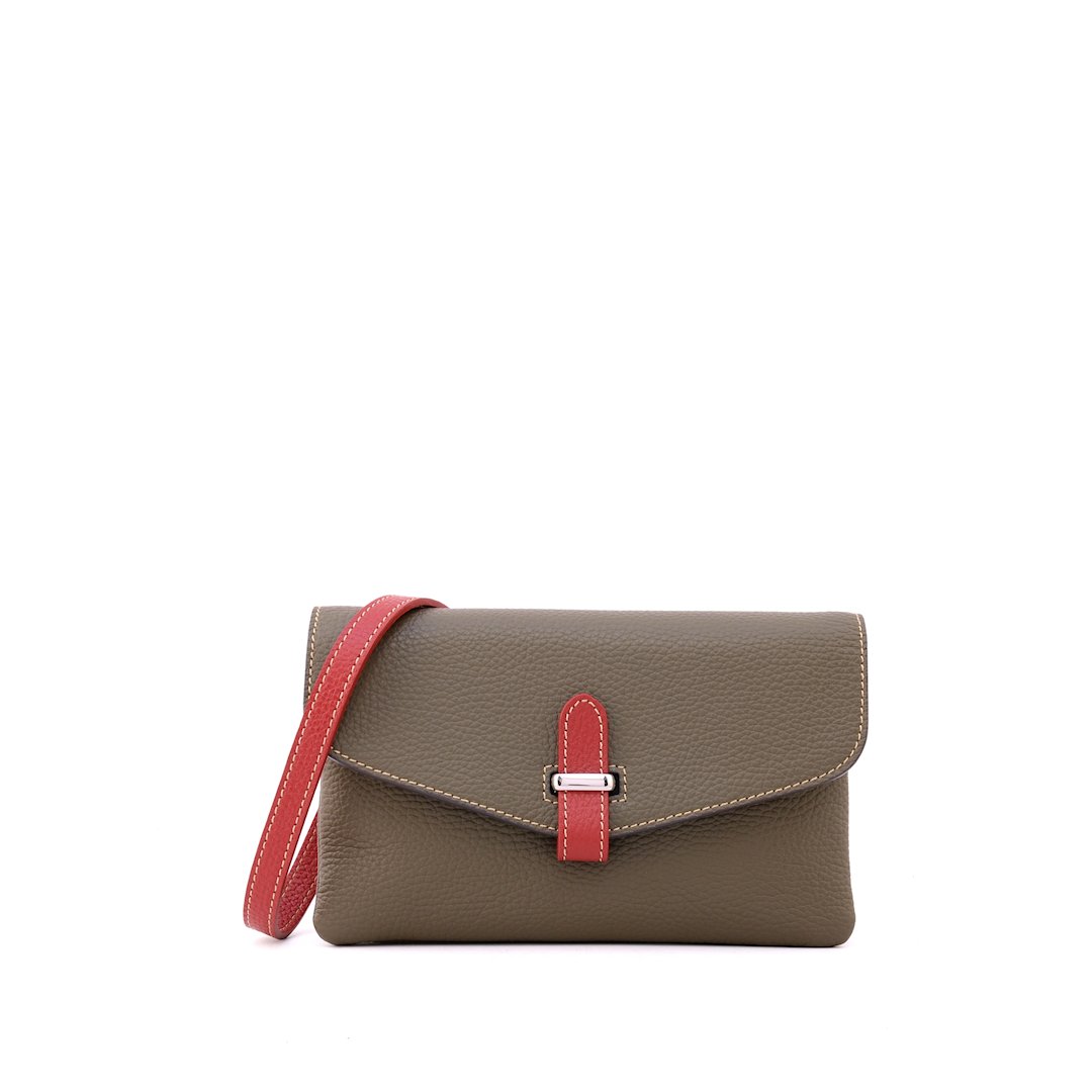 Italian leather clutch crossbody bag in brown color