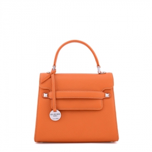 Amelia S-Italian leather handbag in orange color-Sku 2954