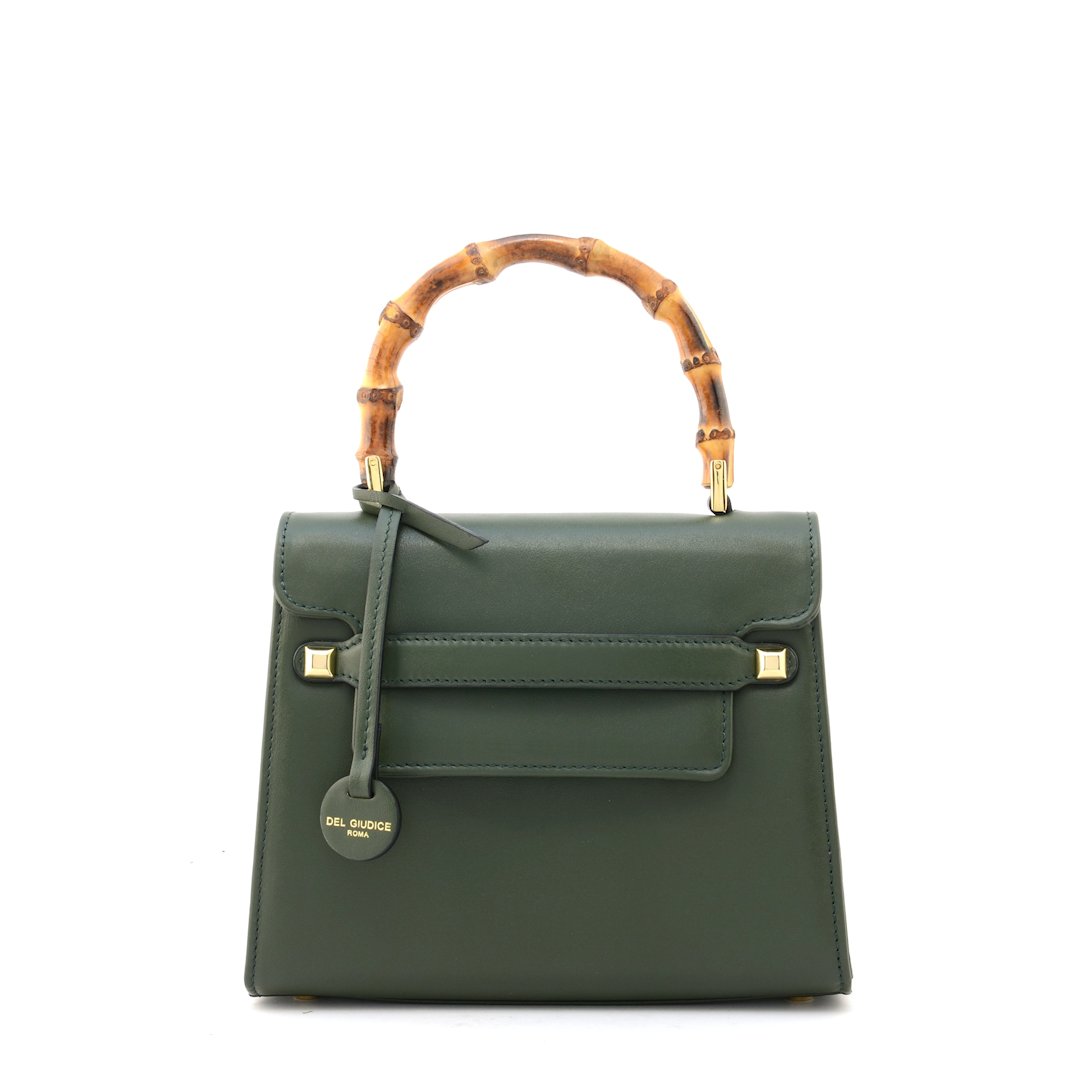 Bamboo handle bag in green smooth leather-Amelia S-Sku 2954