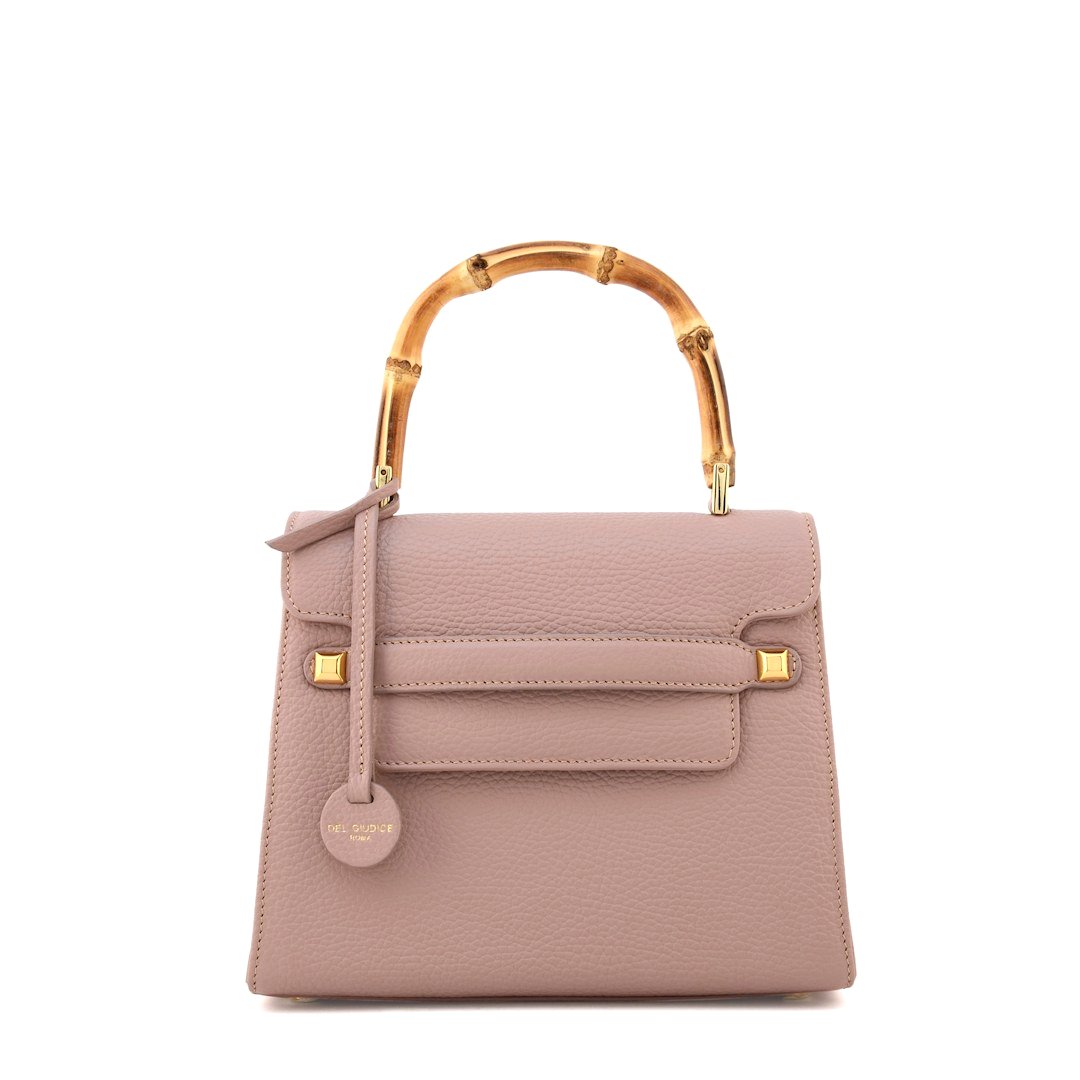 Amelia Bamboo - italian leather handbag with bamboo handle in pink tourmaline color