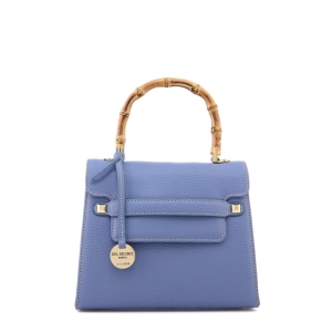 bamboo handle bag in fairy blue leather