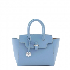 Italian Leather Handbag with straps Alexis 22 in Sky color