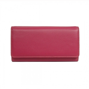 Italian large leather wallet for women in magenta color-Sku P283