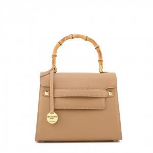 Bamboo handle bag in camel smooth leather-Amelia S-Sku 2954