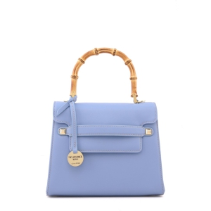 bamboo handle bag in sky blue leather