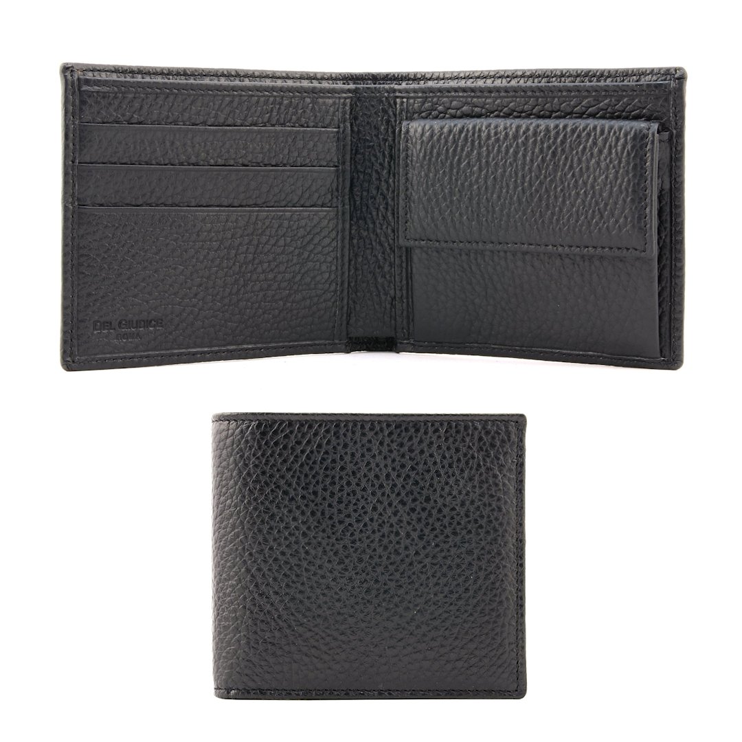 Small mens leather wallet with coin pocket black -Sku P104