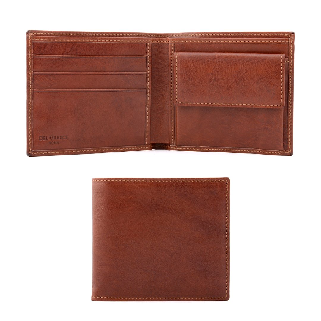 Small mens leather wallet with coin pocket brown -Sku P104