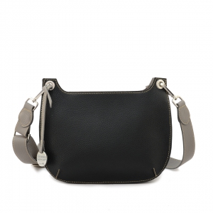 Handmade leather crossbody bag in black color and taupe trims - sku 2968 Michela