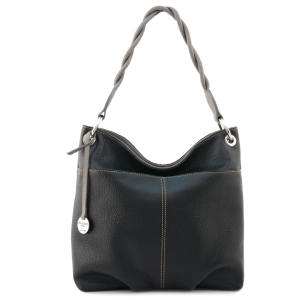Simonetta S - Borsa in pelle morbida artigianale da donna colore nero con finiture tortora - Sku 2761