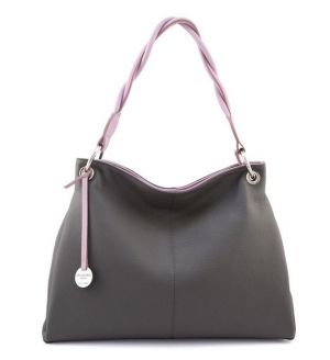 Vittoria - italian leather hobo bag in grey color and lilac trims