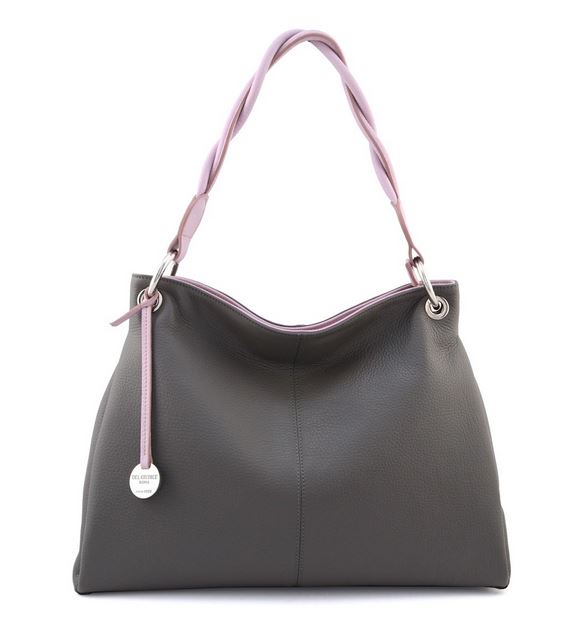 Large italian leather hobo bag grey-lilac - Vittoria - Sku 2808