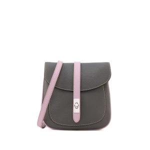 small leather crossbody bag in grey color with lilac trims - Chiara Bag - Sku 2497