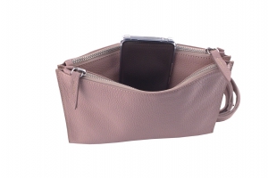 Italian double zip leather crossbody bag - Central pocket view - Linda-sku 2970