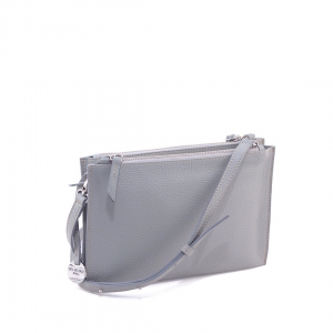 Italian double zip leather crossbody bag ash grey - Linda-sku 2970