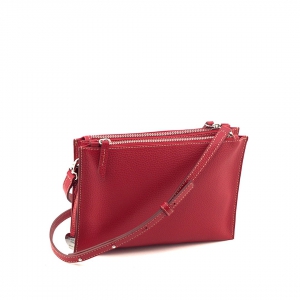 Italian double zip leather crossbody bag in cherry red leather - Susan