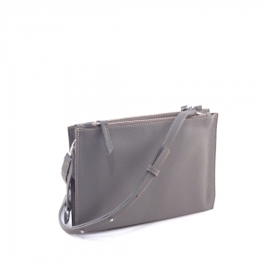 Italian double zip leather crossbody bag in taupe leather - Susan