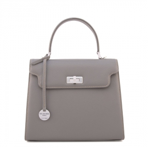 Anna 26 handcrafted taupe Italian top handle leather bag