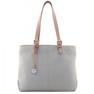 Large leather tote bag in ash grey italian leather - Dafne T
