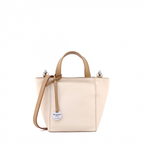 Small italian leather crossbody bag in cream color with biscuit trims-Simona XS sku 2850