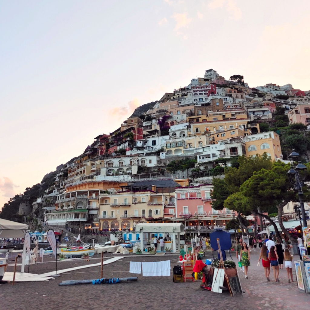 Amalfi Coast: view of Positano at sunset