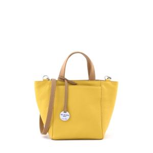 Simona XS - Italian leather crossbody bag in yellow color with camel trims - Sku 2850