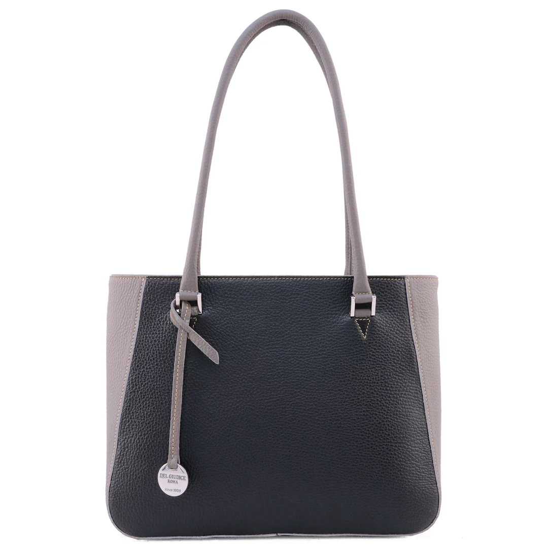 Italian leather shoulder bag in black with taupe trims - Silvia bag - Sku 1943