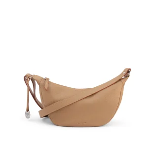 Mini italian leather crossbody bag, camel