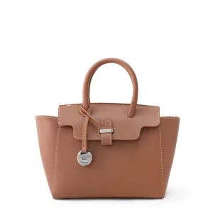 Italian Leather Handbag with straps Alexis 22 in tan color