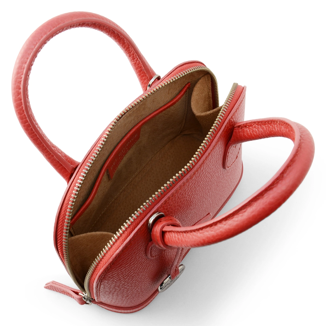 Mini italian leather handbag in red color - interior view