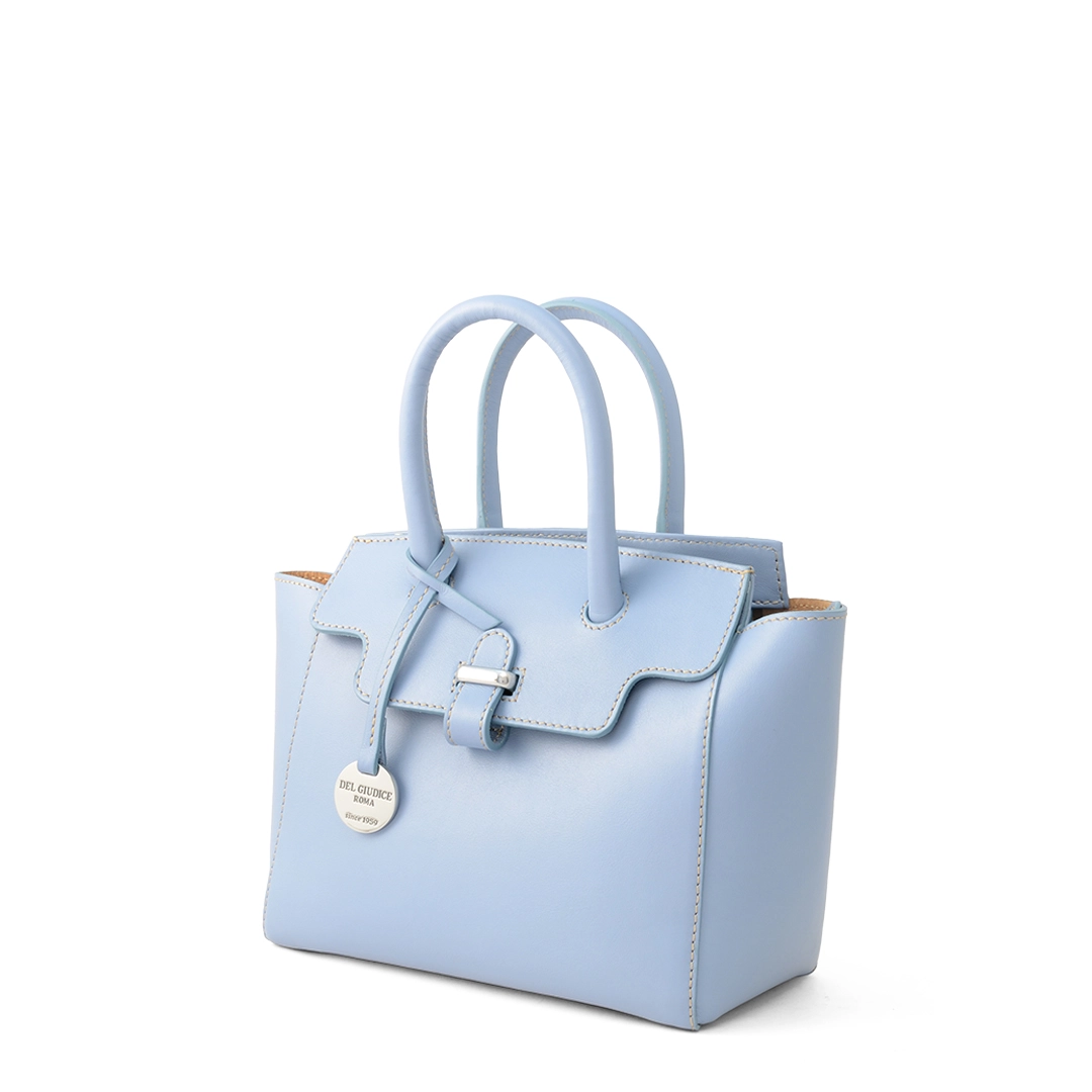 Italian Leather Handbag with straps Alexis 22 in Sky color side detail SKU 2962