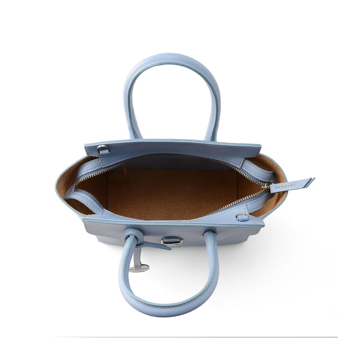 Italian Leather Handbag with straps Alexis 22 in Sky color inside detail SKU 2962