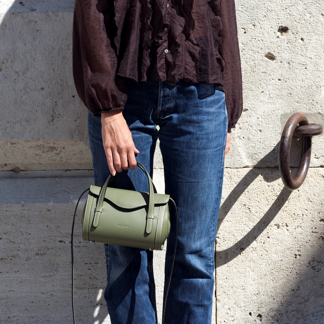 Mini leather handbag Camilla in Forest color