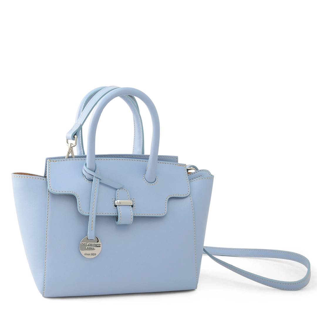 Italian Leather Handbag with straps Alexis 22 in Sky color strap detail SKU 2962