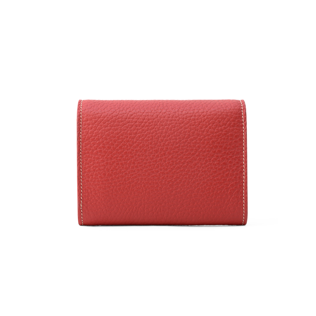 Women's compact leather wallet in cherry back view